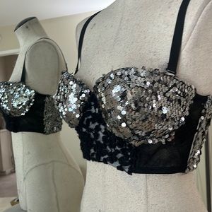 Sequin bra crop top. Size 34B H&M. Fabric added by me.